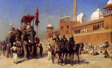  regresa Pintura - Gran Mogul y su corte regresando de la Gran Mezquita de Delhi India Arabian Edwin Lord Weeks
